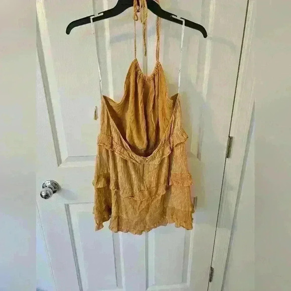 Lulus NWT Downright Darling Mustard Yellow Ruffled Halter Mini Dress Size XL - Picture 3 of 5
